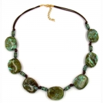necklace, fantasy beads, olive-green, 50cm - 02352