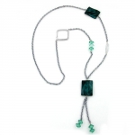 necklace, black squares, tourquoise beads - 02723
