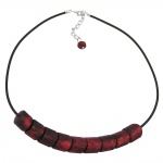 necklace, beads red, rubber-chain 45cm - 04360