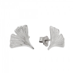stud earrings 12mm ginkgo leaf shiny 9k white gold - 430695