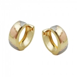 Hoop Earrings 12x5mm hinged tricolor diamond cut 9K GOLD - 431057