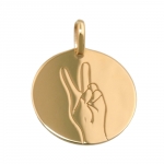 engraving pendant, V sign, 9K GOLD