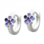hoop earrings, purple lacquered flower, silver 925 - 93330