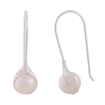earrings, pearl white, silver 925 - 94200