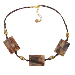 Necklace, 3x Squares, brown/beige