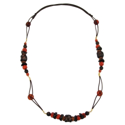 NECKLACE, STONE BEAD, RED-BROWN, 100CM