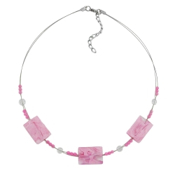 Necklace rectangle beads pink marbled 45cm