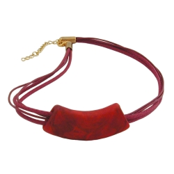 NECKLACE, TUBE, FLAT CURVED, DARK RED, 50CM