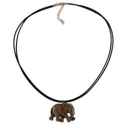Necklace, elephant, black-gold-coloured