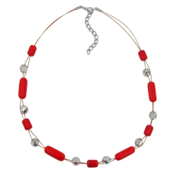 Necklace red and silver-mirrored glass beads