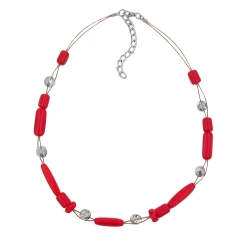 Necklace red and silver-mirrored glass beads