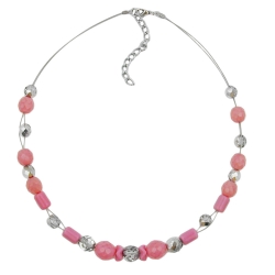 Necklace pink and silver-mirrored glass beads