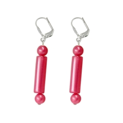 Leverback earrings dangling red silky shimmering