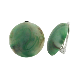Clip-on earring round green marbled matte 22mm