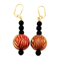 Leverback earrings oriental style black red gold coloured