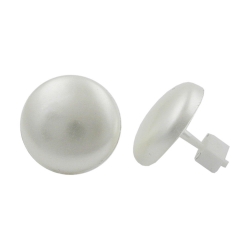Stud earrings plastic round white silky shimmering