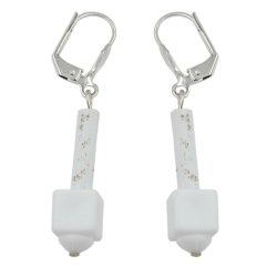 Leverback earrings white matte with pattern
