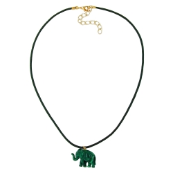 Necklace, Elephant, Tiny, Dark Green Marbled