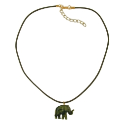 Necklace, Small Elephant Pendant, Olive Green Marbled