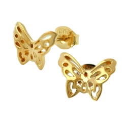Stud Earrings, Butterflies, 3 Micron Gold Plating