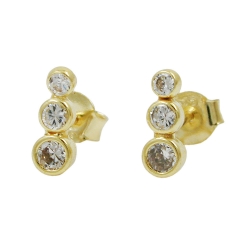 earrings with 3 zirconias, 9K GOLD