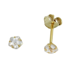 earrings zirconia flower, 9K GOLD