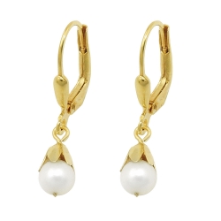 leverback earrings round pearl 9K GOLD