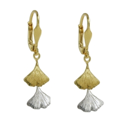 leverback earrings ginkgo leaf  9K GOLD