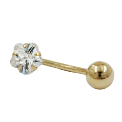 navel-belly bar, ball and CZ, 14K GOLD