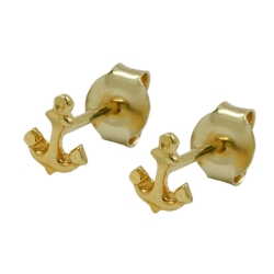 earrings, studs, anchor, 9K GOLD