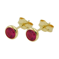 Stud Earrings, Artificial Ruby 4mm, 8K GOLD