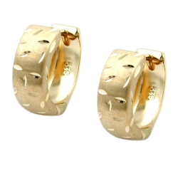 hoop earrings 12x5mm hinged matte diamond cut 9k gold - 430948