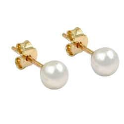 Stud earrings, Freshwater Pearl, 6mm, Gold