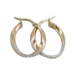 Hoop Earrings, Diamond Cut, 9K Gold