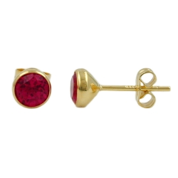 Stud Earrings, Ruby Red, 6mm, 8K Gold
