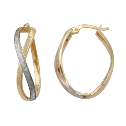 Hoop Earrings, Crossed, 9K Gold
