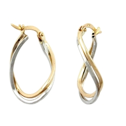 Hoop Earrings, twisted & bent, 9K Gold