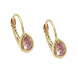 leverback earrings drop pink 9K GOLD