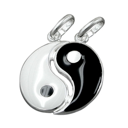 Sterling Silver 925 16mm Black & White Friendship Yin-Yang Pendant