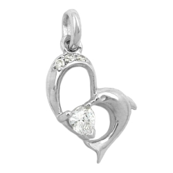 Heart/ Dolphin Pendant with Zirconia, Silver 925