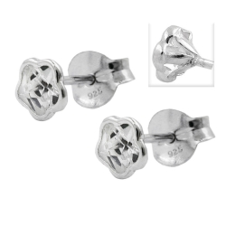 Stud Earrings, Flower, Zirconia, Silver 925