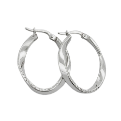 Hoop Earrings, Oval & Twisted, Silver 925