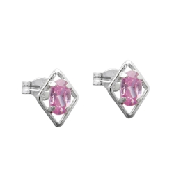 Stud Earrings, Pink Zirconia, Silver 925