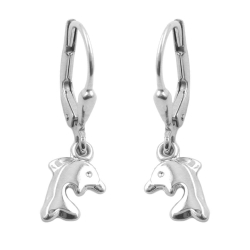 Leverback Earrings, Dolphins, Silver 925