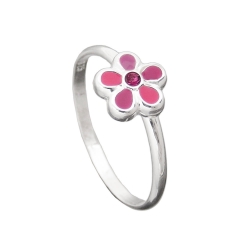 Ring, For Children, Pink Flower, Silver 925