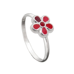 Ring, For Children, Red Flower, Silver 925