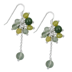 Hook Earrings, green colored, Silver 925