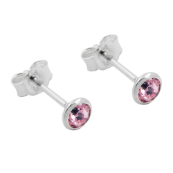 earrings studs zirconia pink, silver 925