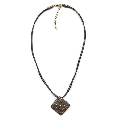 necklace, metal pendant, black cord