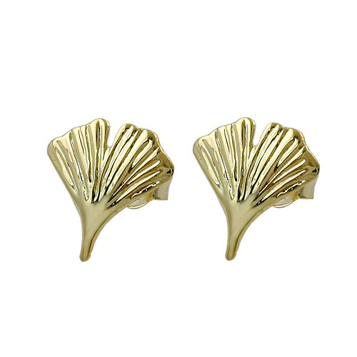 stud earrings 12mm ginkgo leaf shiny 9k gold
